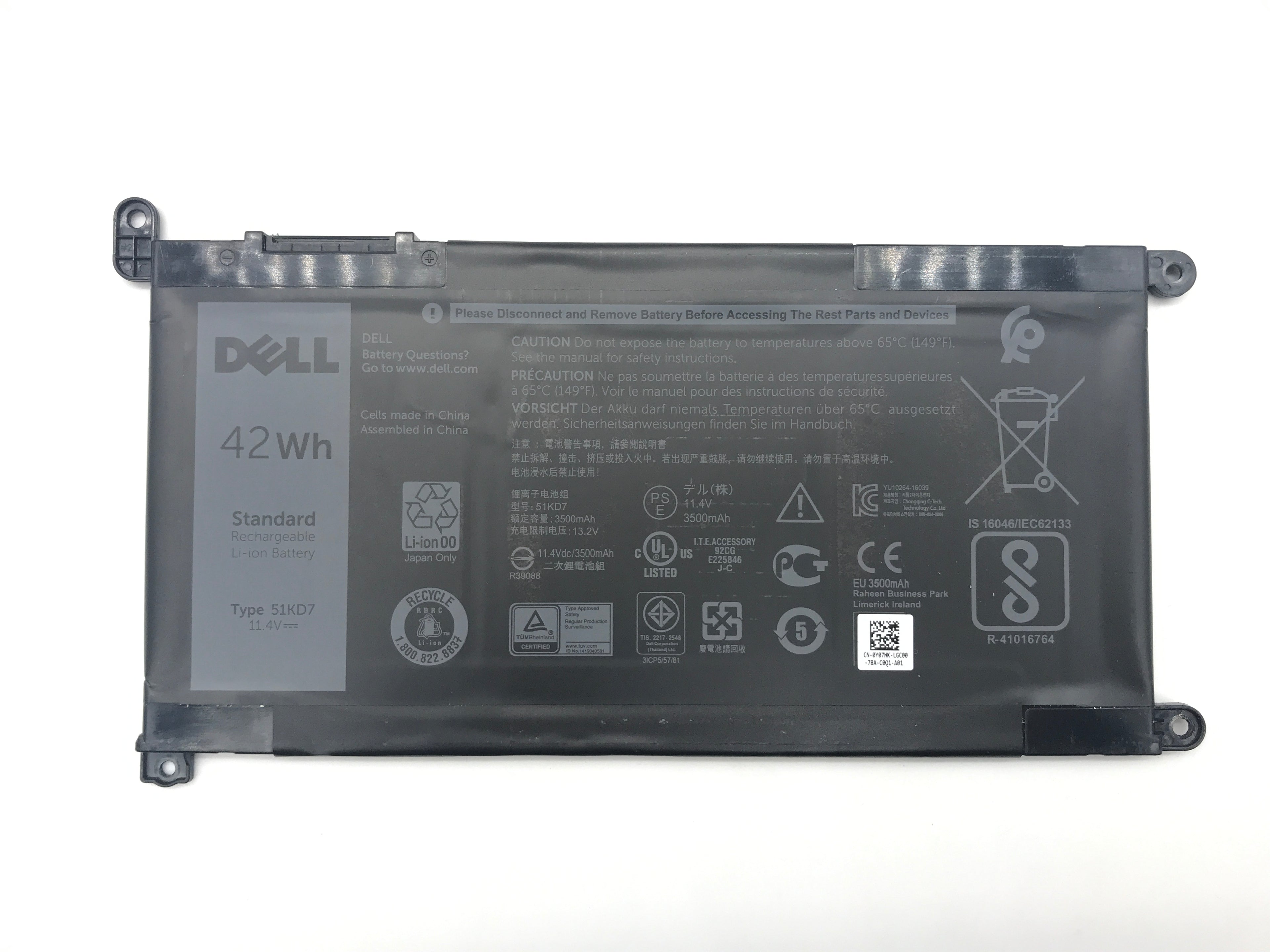 Dell 11 Chromebook 3180 3189 5190 Li-ion Battery 42Wh 11.4V 51KD7