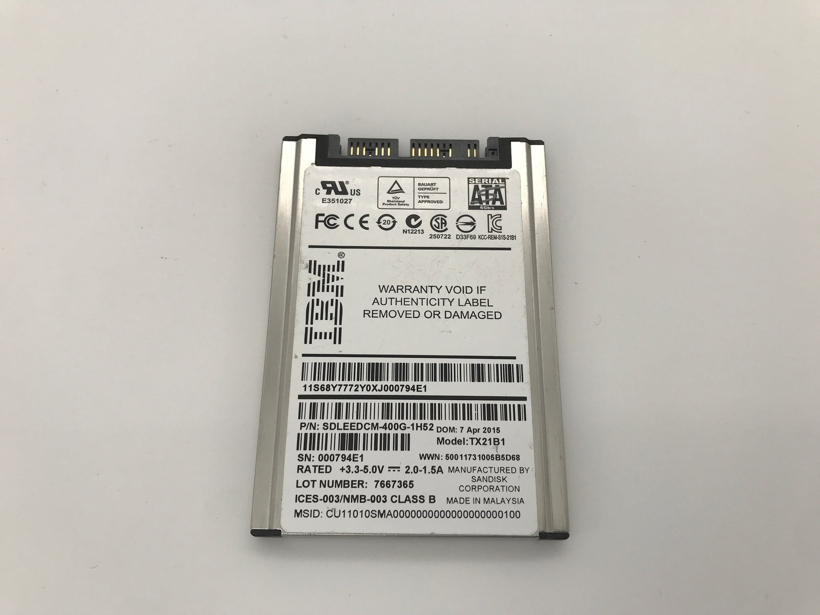 IBM TX21B1 - 400GB 6GB/S MLC Micro SATA 1.8" Thin Solid State Drive