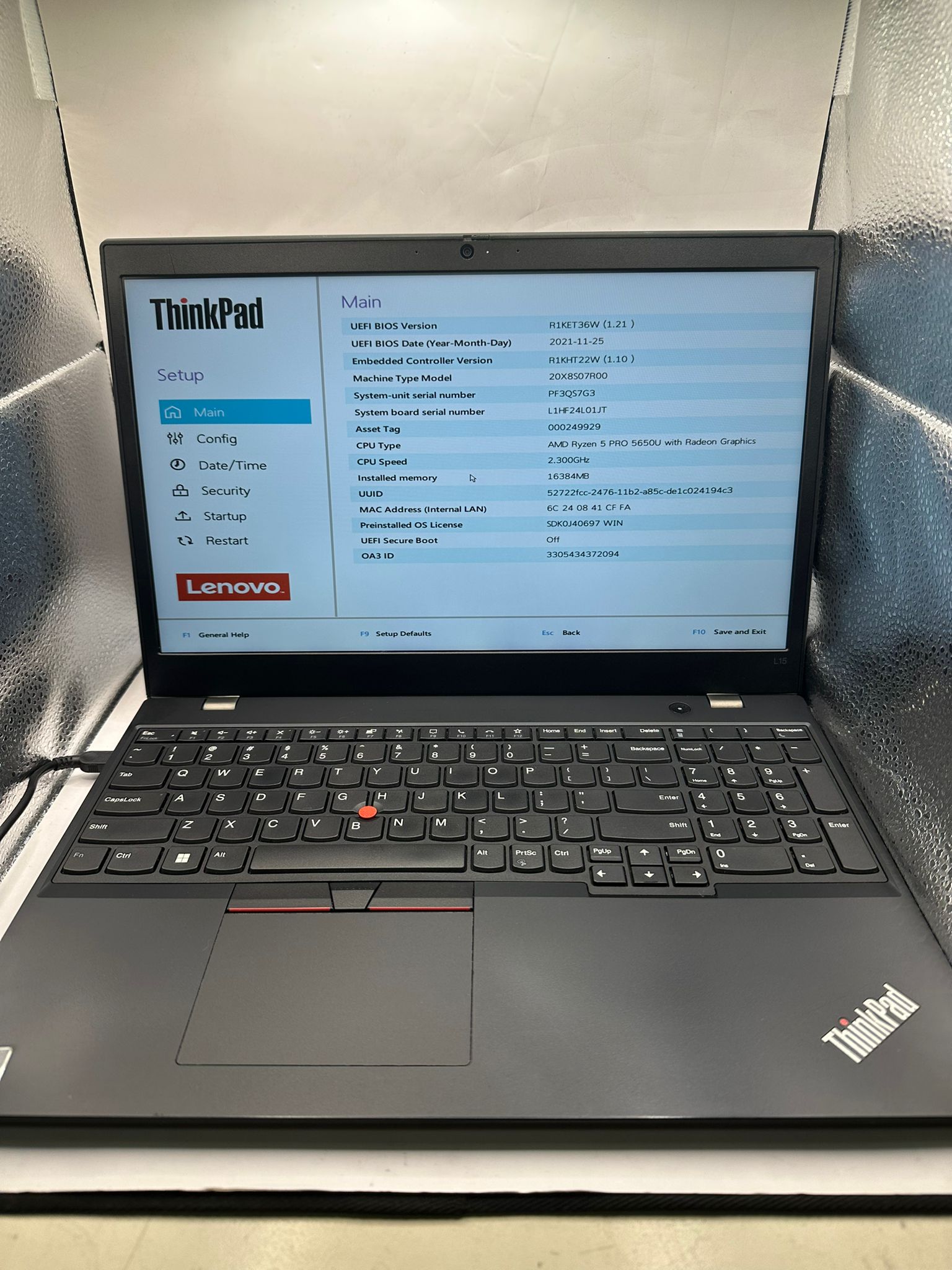 Grade C 1 Broken USB-C LENOVO THINKPAD L15 GEN 2A 15.5" FHD AMD RYZEN 5 PRO 5650U WITH RADEON GRAPHICS - 16GB RAM, 256GB SSD - Webcam, Bluetooth - No OS