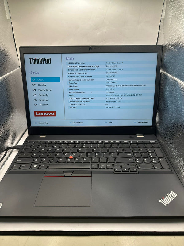 Grade C 1 Broken USB-C LENOVO THINKPAD L15 GEN 2A 15.5" FHD AMD RYZEN 5 PRO 5650U WITH RADEON GRAPHICS - 16GB RAM, 256GB SSD - Webcam, Bluetooth - No OS
