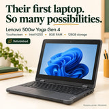 Lenovo 500w Yoga Gen 4 12.2" Touchscreen 2-in-1 Laptop with Pen – Intel N200, 8GB RAM, 128GB SSD, Windows 11 Pro