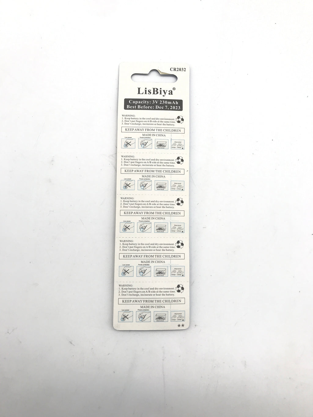 LisBiya 5-pack CR2032 CMOS Lithium Battery 3V (163 packs)