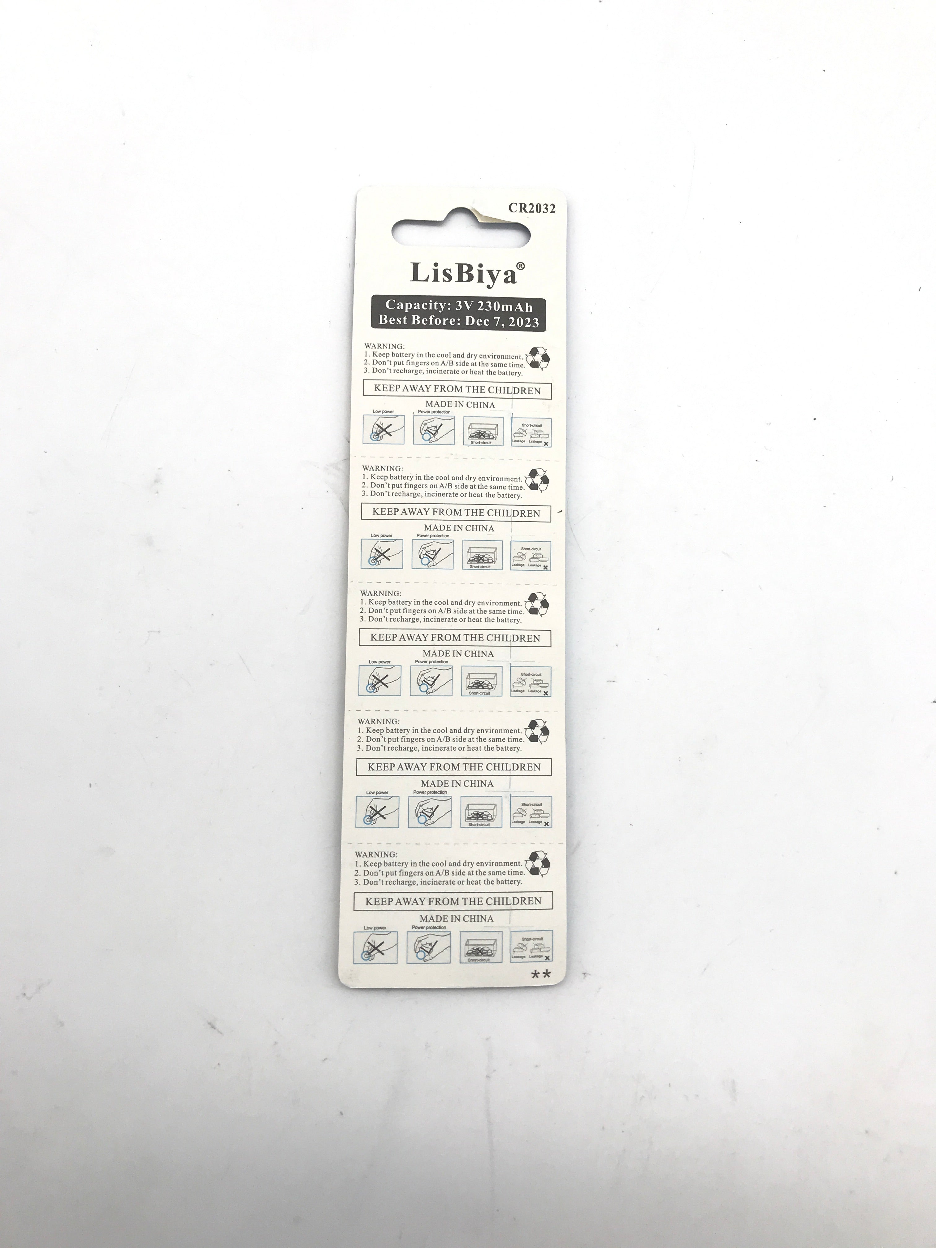 LisBiya 5-pack CR2032 CMOS Lithium Battery 3V (163 packs)